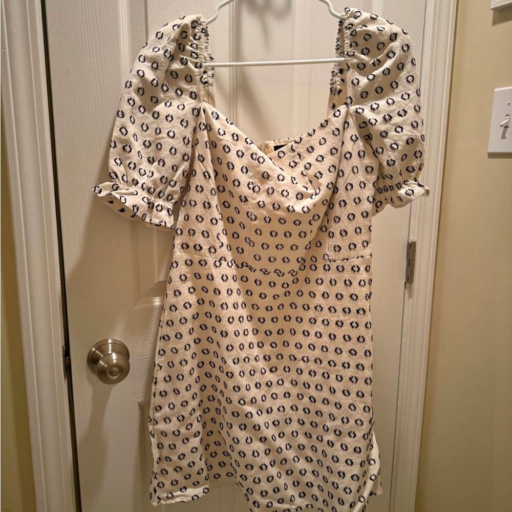Cream and Navy Patterned Dress